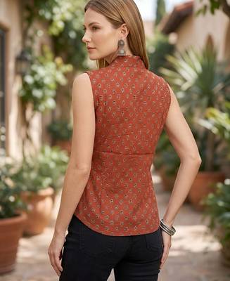 Orange cotton printed top for women 2