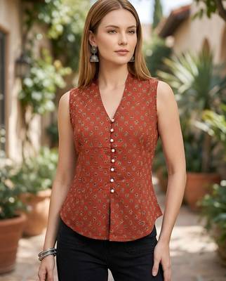 Orange cotton printed top for women 5