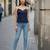 Blue cotton printed top for women