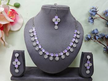 Purple color rhodium plating festive wear designer necklace set 1