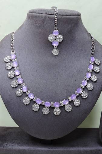 Purple color rhodium plating festive wear designer necklace set