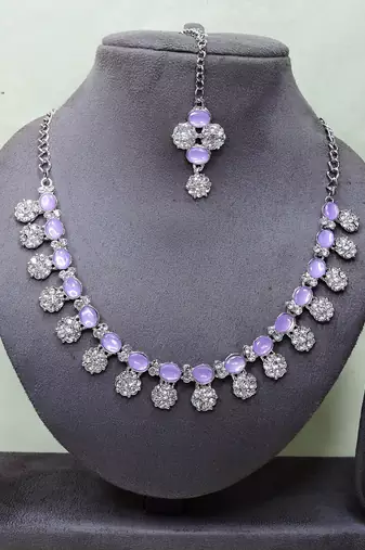 Purple color rhodium plating festive wear designer necklace set