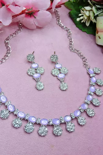 Purple color rhodium plating festive wear designer necklace set