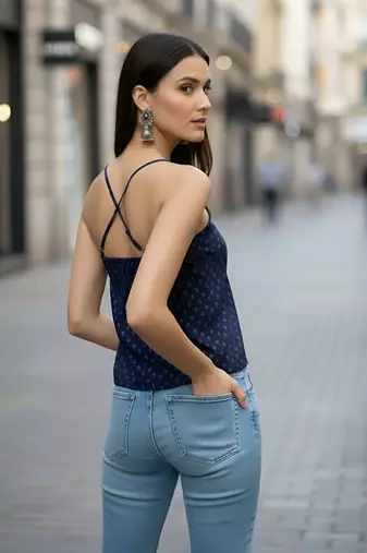 Blue cotton printed top for women