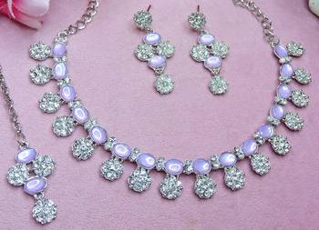 Purple color rhodium plating festive wear designer necklace set 3