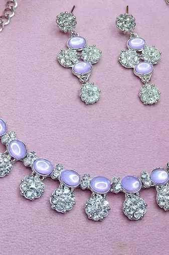 Purple color rhodium plating festive wear designer necklace set