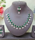 Green color rhodium plating festive wear designer necklace set