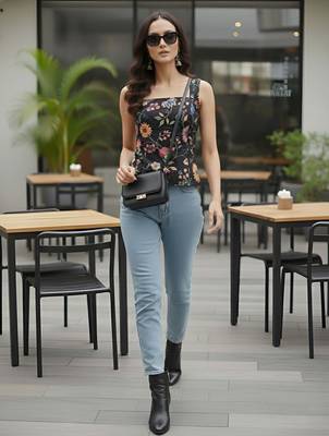 Black cotton printed top for women 1