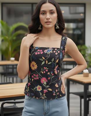 Black cotton printed top for women 2
