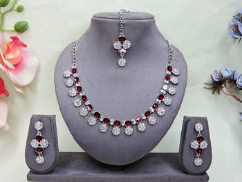 Maroon color rhodium plating festive wear designer necklace set 1