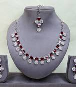 Maroon color rhodium plating festive wear designer necklace set