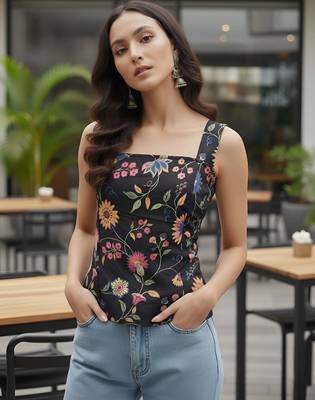 Black cotton printed top for women 5