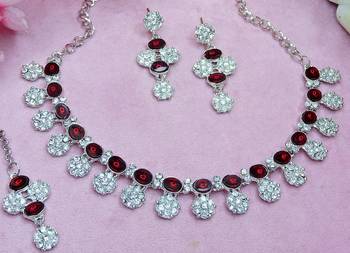 Maroon color rhodium plating festive wear designer necklace set 3
