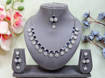 Blue color rhodium plating festive wear designer necklace set 1