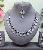 Blue color rhodium plating festive wear designer necklace set