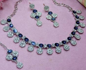 Blue color rhodium plating festive wear designer necklace set 2