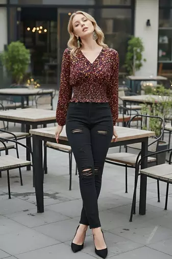 Multicolor polyester printed top for women