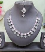 Pink color rhodium plating festive wear designer necklace set