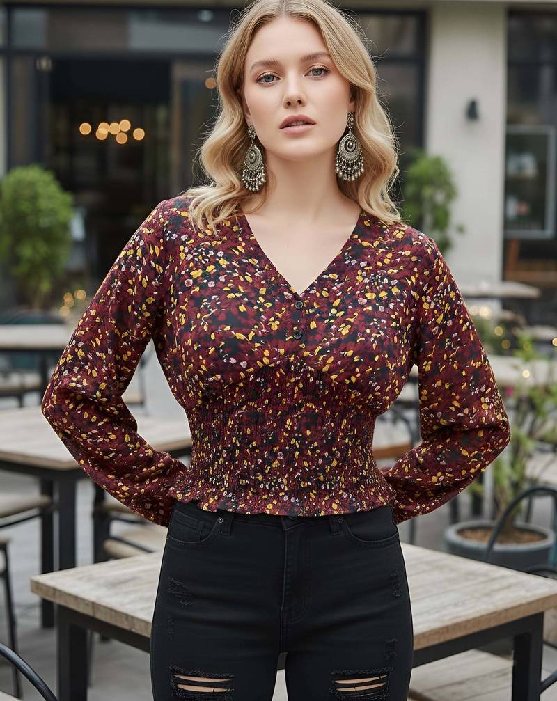 Multicolor polyester printed top for women