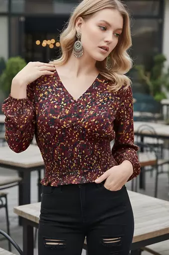 Multicolor polyester printed top for women