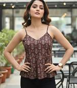 Brown cotton printed top for women