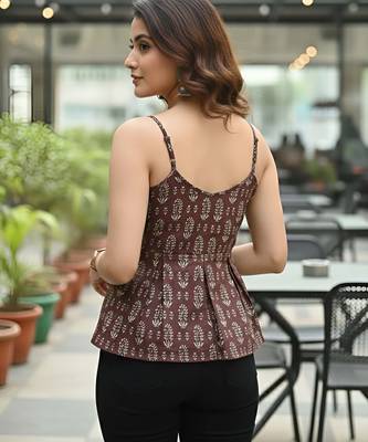 Brown cotton printed top for women 2