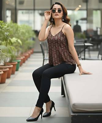 Brown cotton printed top for women 4