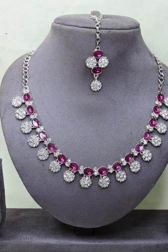 Purple color rhodium plating festive wear designer necklace set