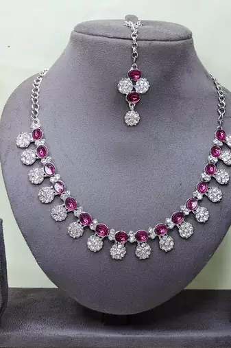 Purple color rhodium plating festive wear designer necklace set