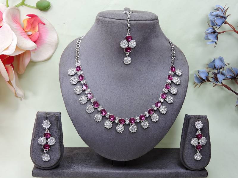 Purple color rhodium plating festive wear designer necklace set