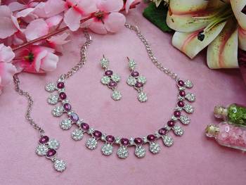 Purple color rhodium plating festive wear designer necklace set 2