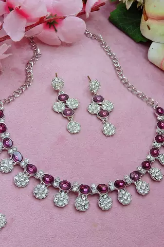 Purple color rhodium plating festive wear designer necklace set