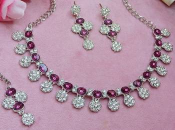 Purple color rhodium plating festive wear designer necklace set 3