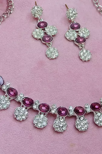 Purple color rhodium plating festive wear designer necklace set
