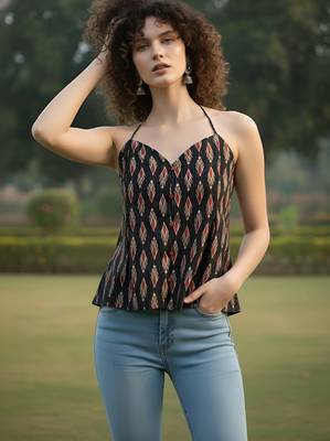 Black cotton printed top for women 2