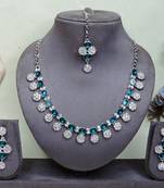 Green color rhodium plating festive wear designer necklace set