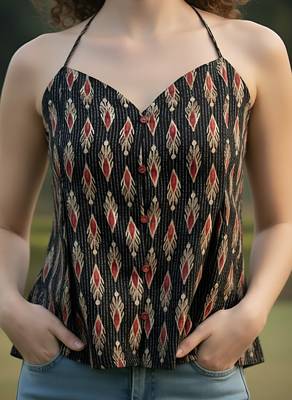 Black cotton printed top for women 4