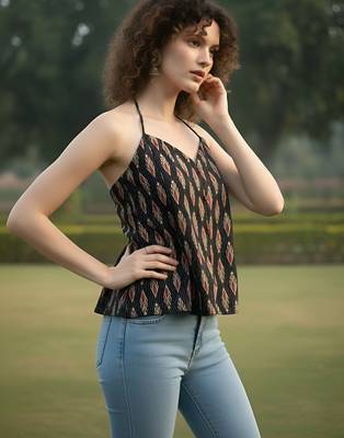 Black cotton printed top for women 5