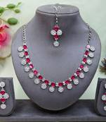 Pink color rhodium plating festive wear designer necklace set