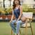 Blue cotton printed top for women