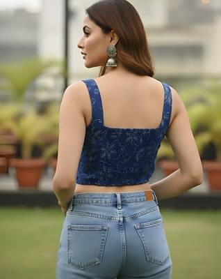 Blue cotton printed top for women 3