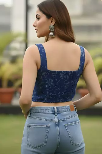 Blue cotton printed top for women