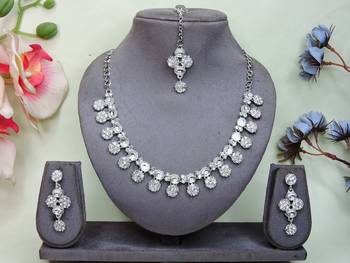 White color rhodium plating festive wear designer necklace set 1