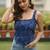 Blue cotton printed top for women