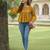 Yellow cotton printed top for women