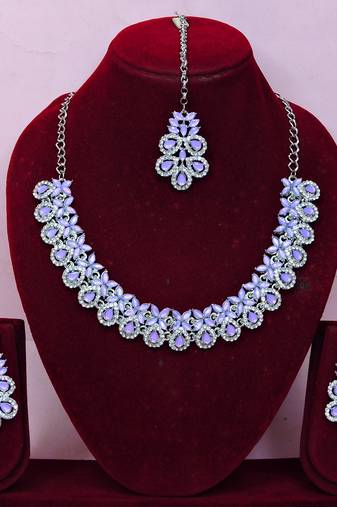 Purple color rhodium plating festive wear designer necklace set