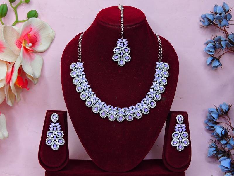 Purple color rhodium plating festive wear designer necklace set