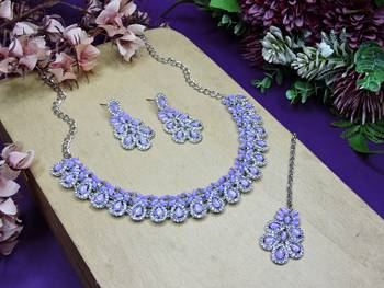 Purple color rhodium plating festive wear designer necklace set 2