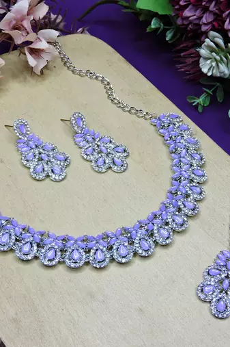 Purple color rhodium plating festive wear designer necklace set