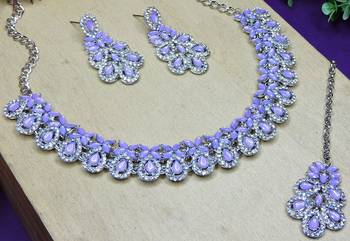 Purple color rhodium plating festive wear designer necklace set 3